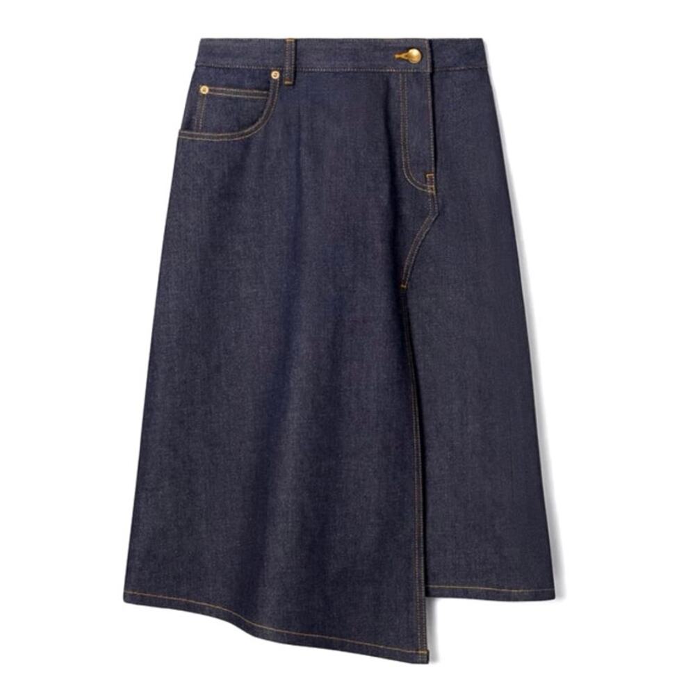 Tory Burch The classic cotton denim dark blue A-line jean midi skirt size 4 - Picture 2 of 14